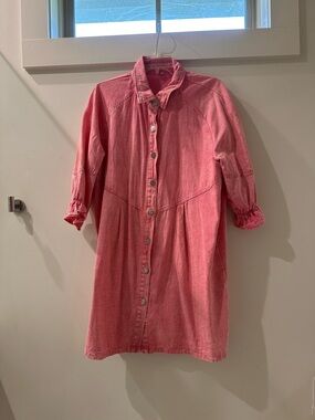 Button-Front Pink Denim Shirt Dress